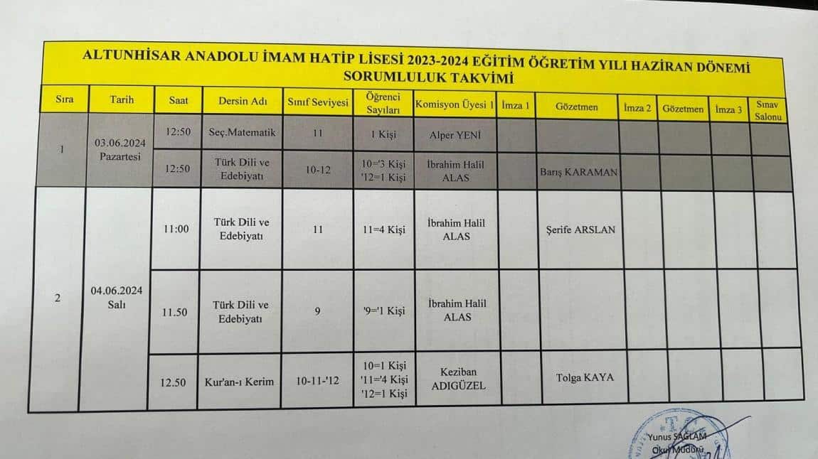 2024 Haziran Sorumluluk Takvimi